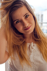 Obraz premium beatyfull woman close up with green eyes