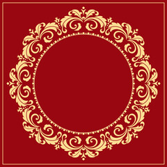 Decorative frame Elegant vector element for design in Eastern style, place for text. Floral golden border. Lace illustration for invitations and greeting cards.