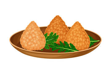 Deep Fried Coxinha with Potherbs as Brazilian Cuisine Dish Vector Illustration