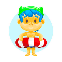 Boy wearing swimming ring or life buoy