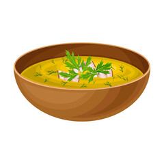 Thick Soup with Peas, Bacon Slices and Potherb as Brazilian Cuisine Dish Vector Illustration