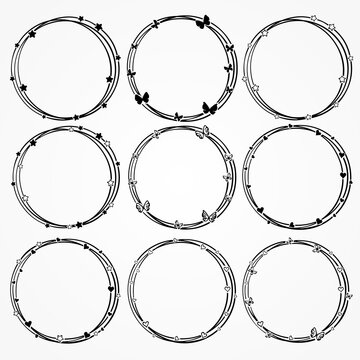 Set of hand-drawn circle frames.
