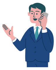 スーツ　男性　携帯電話　提案　立っている
