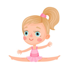 Cute Girl Character with Ponytail Stretching Out Vector Illustration