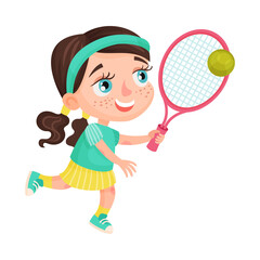 Obraz na płótnie Canvas Cute Girl Character with Headband Playing Tennis Vector Illustration