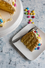 white chocolate cake with candies 