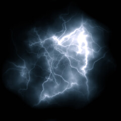 Lightning bolt. Bright flash of lightning closeup on black background.
