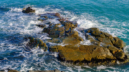 landscape view sea waves splash on the rocks in korea location