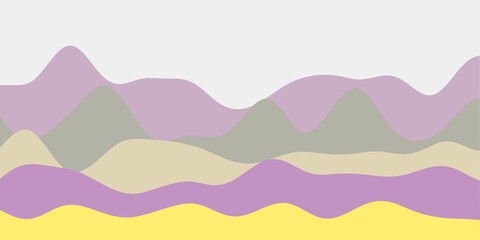 Abstract yellow purple red green hills background. Colorful waves superb vector illustration.