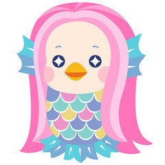 妖怪アマビエのポップな可愛いイラスト　口を開ける