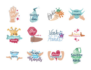 set of icons prevention, protection of coronavirus