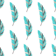 Seamless pattern vector pixel art feather. 8 bit