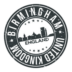 Birmingham England Great Britain UK Europe Stamp Logo Icon Skyline Silhouette Symbol Round Design Skyline City.