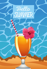 hello summer seasonal scene with tropical cocktail