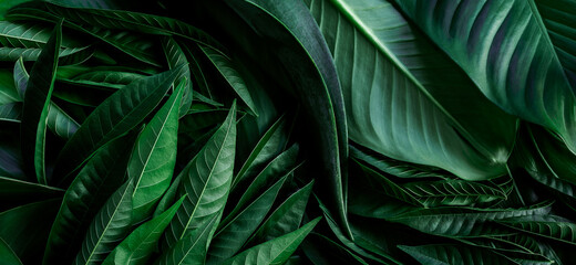 Obraz na płótnie Canvas Creative tropical green leaves layout. Nature spring concept. Flat lay.