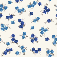 Seamless floral pattern with simple small flowers. Folk style millefleurs. Plant background for textile, wallpaper, covers, surface, print, wrap, scrapbooking, decoupage. 
