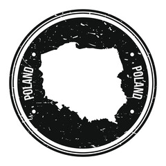 Poland Map Symbol Round Design Stamp Travel and Business.