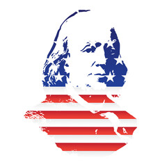 Silhouette of the American President against the background of the us flag - obrazy, fototapety, plakaty
