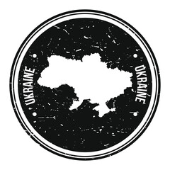 Ukraine Map Symbol Round Design Stamp Travel and Business.