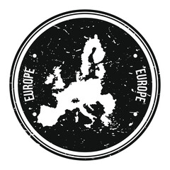 Europe Map Symbol Round Design Stamp Travel and Business.