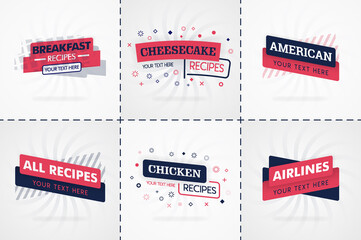 Obraz premium Pink cooking book set for food and recipe magazines. Restaurant menu titles or badges for food stores and restaurants. Minimalist design for recipe banners