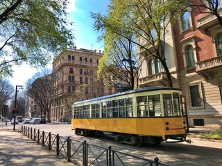traditional tram in the city of Milan