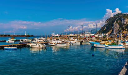 Fototapeta na wymiar A view across the quayside of Marina Grande on the island of Capri, Italy
