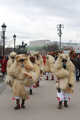 Moscow Maslenitsa Festival 2020. Traditional national celebration in folk style. Slavic tradition....