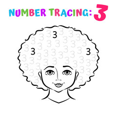Number Tracing Worksheet. Coloring Book Page. Math Game. Writing Skills Educational Exercise.