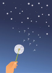 Dandelion and stars. Vector illustration of night sky and hand with dandelion
- 363251765