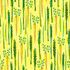 Seamless pattern with asparagus, onions and celery, watercolor illustration