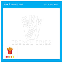 Simple educational draw and coloring game for kids. Illustration of French Fries.
