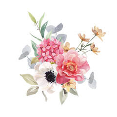 Watercolor flowers bouquet isolated on white background.