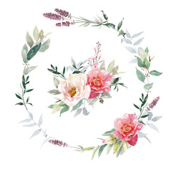 Watercolor flowers bouquet isolated on white background.