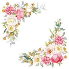 Watercolor flowers bouquet isolated on white background.