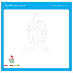 Simple educational draw and coloring game for kids. Illustration of Cup Cake.
