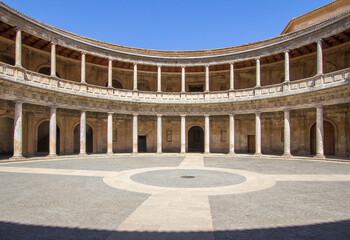 Round Patio and double colonnade of Charles V Palace, Granada, Andalusia, Spain