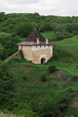 Medieval stone tower, part of the castle, fort, protective structure, stone fortress, landmark of Ukraine, kamianets podilskyi.