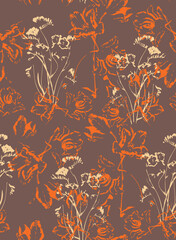 Fototapeta na wymiar Monochrome Florals Beautiful Trend Pattern Design Minimal Concept Seamless Artwork