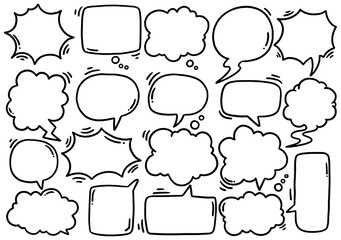 0124 hand drawn background Set of cute speech bubble eith text in doodle style