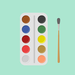 palette for paints box with a brush for study and work