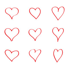 Red heart contour vector. Hand drawn love icon isolated. Paint brush stroke heart icon. Hand drawn vector for love logo, heart symbol, doodle icon and Valentine's day. Painted grunge vector shape