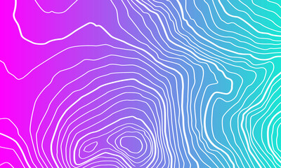 Stylized height of the topographic contour in lines and contours on a rainbow background. The concept of conditional geographical pattern and topography. Wide size. Vector illustration.