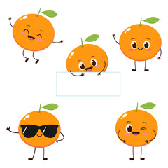 Orange character with funny face set
