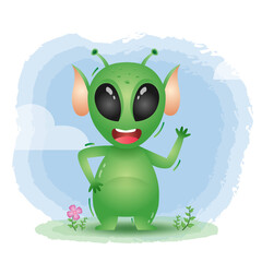 cute little alien in the children's style. cute cartoon alien vector illustration