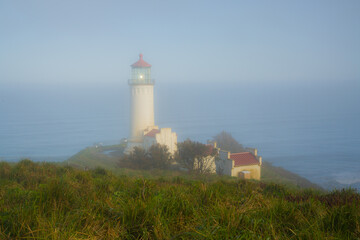 Fototapeta na wymiar North Head Lighthouse in the fog, on the south Washington coast at the mouth of the Columbia River.
