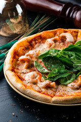 italian pizza shrimp and chard leaves