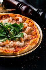 italian pizza shrimp and chard leaves