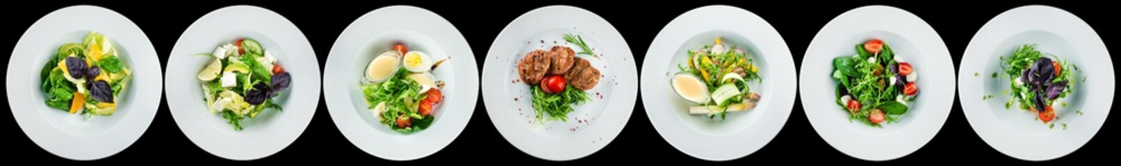 set summer salads from vegetables and fruits isolated