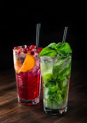 classic mojito cocktail on wooden background